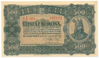 1923. 500K "Magyar Pénzjegynyomda Rt. Budapest." nyomdahely-jelöléssel "5A 443102" T:AU Adamo K34