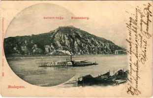 1901 Budapest, Gellérthegy. SÓLYOM ingahajó. Fénynyomat Divald műintézetéből / Sólyom was requisitioned by the k.u.k. Donauflottille at some point and served as a tugboat under the name of Aschach (EM)
