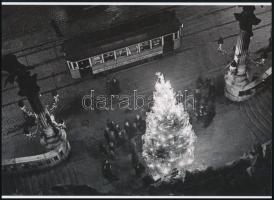 cca 1933 Budapest, az Erzsébet híd budai hídfőjénél karácsonyfa és egy villamos, 1 db modern nagyítás, jelzés nélkül, 15x21 cm