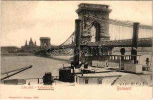 Budapest, Lánchíd. STEIN oldalkerekes vontató gőzhajó / "STEIN" Hungarian sidewheeler steam tug. She was requisitioned for service on the Danube by the k.u.k. Zentraltransportleitung (ZTL), but returned to the company after the First World War