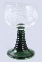 Francia szőlőmintás boros pohár garnitúra, anyagában színezett talpazattal, 6 darab, jelzett, hibátl...