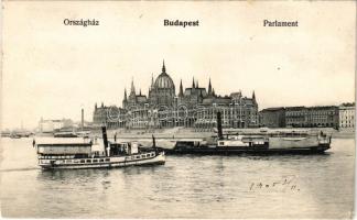 1906 Budapest, Parlament, Országház. ORSZÁGHÁZ és SZENT ISTVÁN gőzhajó / "ORSZÁGHÁZ" and "SZENT ISTVÁN" Hungarian steamships. SZENT ISTVÁN was requisitioned for service on the Danube by the k.u.k. Zentraltransportleitung (ZTL) (r)