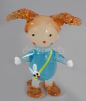 Iparművész üveg kislány figura, hibátlan, m: 6,5 cm