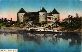Sziszek, Sisak; Stari grad / vár, TOKAJ oldalkerekes gőzhajó / "TOKAJ" Hungarian sidewheeler steamship. Tokaj was requisitioned by the k.u.k. Zentraltransportleitung (ZTL) for service on the Danube. In 1914 she was sunk by Serbian gunners. (fl)