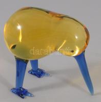 Iparművész üveg kivi madár figura, anyagában színezett, hibátlan, 5,5x6 cm
