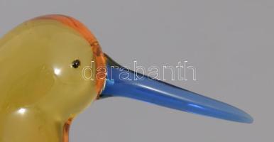 Iparművész üveg kivi madár figura, anyagában színezett, hibátlan, 5,5x6 cm