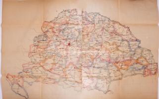 Nagy-Magyarország térképe a vármegyék, megyeszékhelyek és jelentősebb települések jelölésével. Nagyméretű, kézzel rajzolt és színezett térkép, jelzés nélkül, kis sérüléssel, 89x125 cm