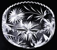 Masszív ólomkristály asztalközép kínáló, hántolt mintával, hibátlan, d: 23 cm, m: 10 cm