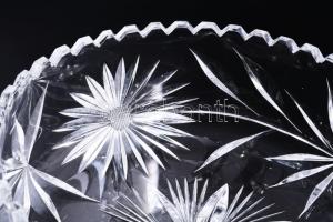 Masszív ólomkristály asztalközép kínáló, hántolt mintával, hibátlan, d: 23 cm, m: 10 cm