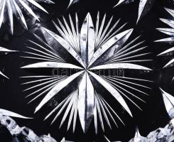 Masszív ólomkristály asztalközép kínáló, hántolt mintával, hibátlan, d: 23 cm, m: 10 cm