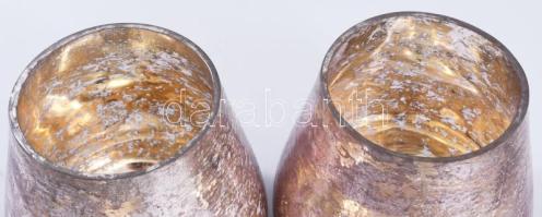 Színes foncsorozású design üveg váza pár. Jelzés nélkül, hibátlan, m: 12 cm