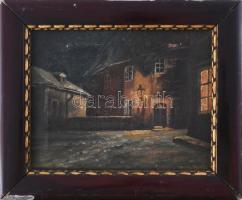 Roth B jelzéssel: Esti utca, 1914. Olaj, vászon. Dekoratív fakeretben. 16,5×20 cm