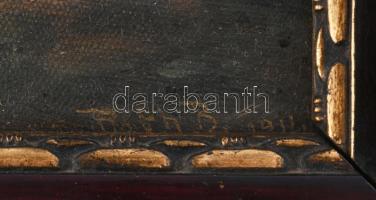 Roth B jelzéssel: Esti utca, 1914. Olaj, vászon. Dekoratív fakeretben. 16,5×20 cm