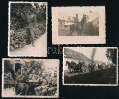 II. világháborús katonai fotók, egyiken a feleség viseli a katonaruhát, 10 db, felületi sérülésekkel...