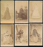 cca 1865 Vegyes műtermi portrék, 6 db, magyar és osztrák műtermekből, 10,5×6,5 cm