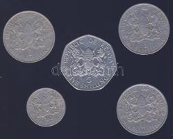 Kenya 1973. 50c Cu-Ni + 1973-1975. 1Sh Cu-Ni (2x) + 1989. 1Sh Cu-Ni + 1994. 5Sh Ni-Acél T:2,2-
Keny...