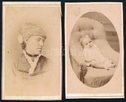 cca 1882 Női és babaportré, 2 db keményhátú fotó Hess &amp; Kossak temesvári műterméből, 10,5×6,5 cm