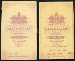 cca 1882 Női és babaportré, 2 db keményhátú fotó Hess &amp; Kossak temesvári műterméből, 10,5×6,...