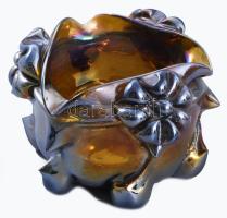 Fémlüszteres felületű szakított üveg asztaldísz, minimális pattogzással, d: 12 cm, m: 8 cm