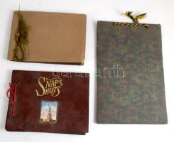 3 db régebbi fotóalbum, az egyikben kisbabát ábrázoló képekkel (1948), a másik kettő üres, 15,5x23 cm és 12x16 cm körül