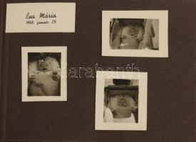 3 db régebbi fotóalbum, az egyikben kisbabát ábrázoló képekkel (1948), a másik kettő üres, 15,5x23 c...