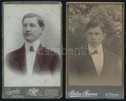 cca 1906 2 db férfiportré, keményhátú fotó Dunky fivérek és Babar Ferenc tordai műterméből, kis hibákkal, 10,5×6,5 cm