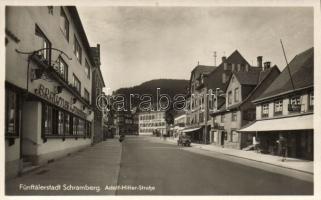 Schramberg Adolf Hitler street with Braustube Schraivogel, Restaurant Schützer, the shops of Hugo Haas and W. Schäfer photo