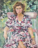 Jelzés nélkül, XX. sz. első fele: Art deco hölgy divatos ruhában és karkötővel, 1930-40 körül. Olaj, vászon. Sérült. 100x80 cm