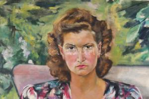 Jelzés nélkül, XX. sz. első fele: Art deco hölgy divatos ruhában és karkötővel, 1930-40 körül. Olaj,...