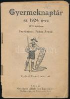 1924 Gyermeknaptár az 1924. évre. XXVI. évfolyam. Szerk.: Fodor Árpád. Vezényi Elemér rajzaival. Bp., Országos Állatvédő Egyesület, 64 p. Kiadói tűzött papírkötés, kissé viseltes, sérült borítóval.