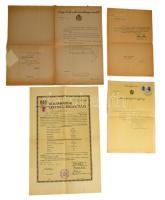 1937-1947 Hunyadi Jenő 4 db okmánya, közte kinevezés Szinyei-Mersei Jenő (1888-1957) vallás- és közoktatásügyi miniszter aláírásával