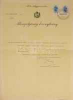 1937-1947 Hunyadi Jenő 4 db okmánya, közte kinevezés Szinyei-Mersei Jenő (1888-1957) vallás- és közo...