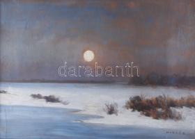 Markó Ernő (1868-1945): Holdfényes téli táj. Olaj, karton. Jelzett. Dekoratív, sérült fakeretben. 50...