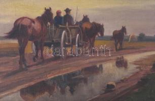 Korpács Lajos (-), működött a XX. sz. első felében: Lovasszekér. Olaj, vászon, jelezve jobbra lent. ...