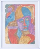 Csepeli Németh Miklós (1934-2012): Emberek, 1996. Akvarell, papír, jelzett, üvegezett keretben, laps...