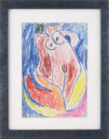 Csepeli Németh Miklós (1934-2012): Női akt, 1984. Kréta, papír, jelzett, üvegezett fakeretben, 20×13,5 cm