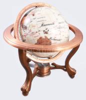 Földgömb pietra dura technikával, formára vágott ásványok berakásával létrehozott földgömb, vas szerelékben, m: 25 cm