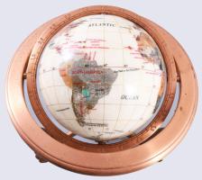 Földgömb pietra dura technikával, formára vágott ásványok berakásával létrehozott földgömb, vas szer...