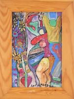 Csepeli Németh Miklós (1934-2012): Hölgy virágok közt, 1992. Tempera, papír, jelzett, fakeretben, 28×19 cm