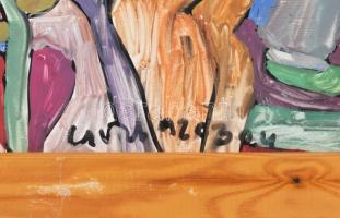 Csepeli Németh Miklós (1934-2012): Hölgy virágok közt, 1992. Tempera, papír, jelzett, fakeretben, 28...