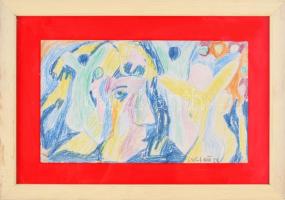 Csepeli Németh Miklós (1934-2012): Női akt és arc, 1984. Színes ceruza, papír, jelzett, üvegezett fakeretben, 14,5×25 cm