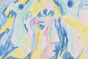 Csepeli Németh Miklós (1934-2012): Női akt és arc, 1984. Színes ceruza, papír, jelzett, üvegezett fa...