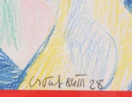 Csepeli Németh Miklós (1934-2012): Női akt és arc, 1984. Színes ceruza, papír, jelzett, üvegezett fa...