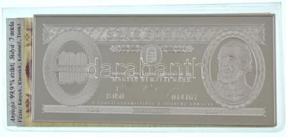 1995. 100Ft bankjegyveret Ag (217,7g/7 uncia/0.999/154x70mm) + 1995. 100Ft "B 071 015136" fóliatokban T:PP,UNC / Hungary 1995. 100 Forint banknote plaque Ag (217,7g/7 uncia/0.999/154x70mm) + 1995. 100 Forint "B 071 015136" in foil case C:PP,UNC