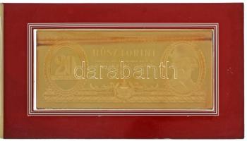 1975. 20Ft aranyozott Ag bankjegyveret (217,73g/7 uncia/0.999/70x154mm) + 1969. 20Ft "C 896 192854" karton díszcsomagolásban T:PP,UNC kis patina / Hungary 1975. 20 Forint gilt Ag banknote plaque (217,73g/7 uncia/0.999/70x154mm) + 1969. 20 Forint "C 896 192854" in cardboard display case C:PP,UNC small patina Adamo F8