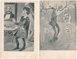 2 db RÉGI képeslap: magyar politikai karikatúrák Ormos szignóval / 2 pre-1945 postcards: Hungarian political mocking propaganda, caricatures s: Ormos