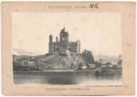 Esztergom, Fölszentelési emlény 1856-ból, főtemplom, bazilika, dunai úszó hajómalom (vízimalom) / Danube with floating ship mill (boat mill), litho (non PC) (fl)