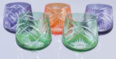 Színesen pácolt talpas pohár készlet, 5 darab, m: 21,5 cm