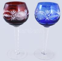 Színesen pácolt talpas pohár készlet, 6 darab, hibátlan, m: 18,5 cm