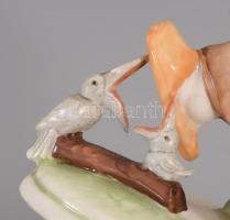Német madaraknak fuvolázó fiú figura, jelzett, hibátlan, m: 14 cm